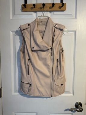 Chelsea & Violet Light Beige Faux Leather Moto Vest